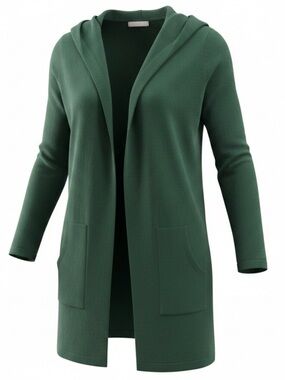 Cyrus Long Open-Front Cardigan with Pockets in Deep Green